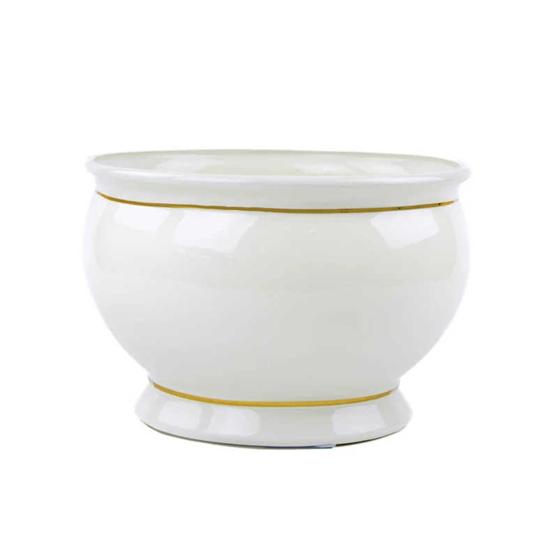 

Wholesale price wedding centerpiece hotel apartment decor gold rim plating ceramic flower vase planter pots, White