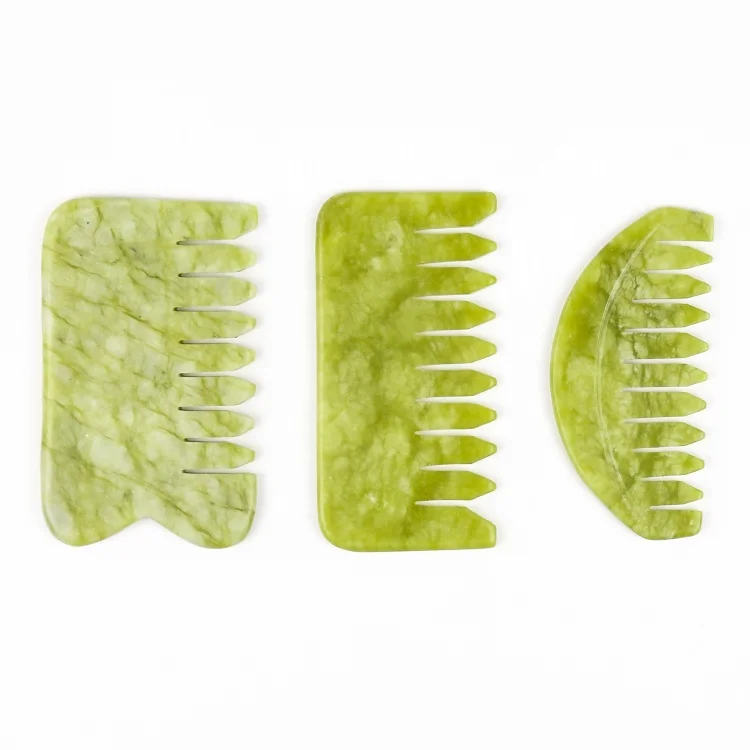 

Xiuyan Jade Gua Comb Massage Hair Comb Head Natural Guasha Face Lifting Massage Green Jade Hair Comb Set Gua Sha