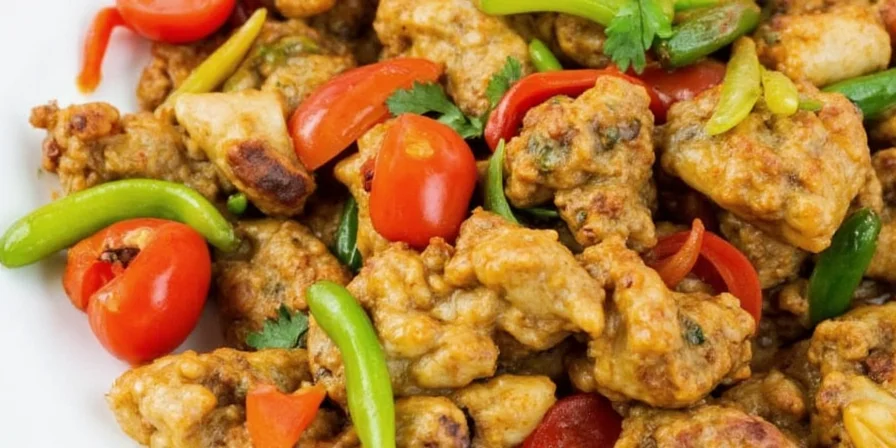 Various vegetable sides next to butter chicken.