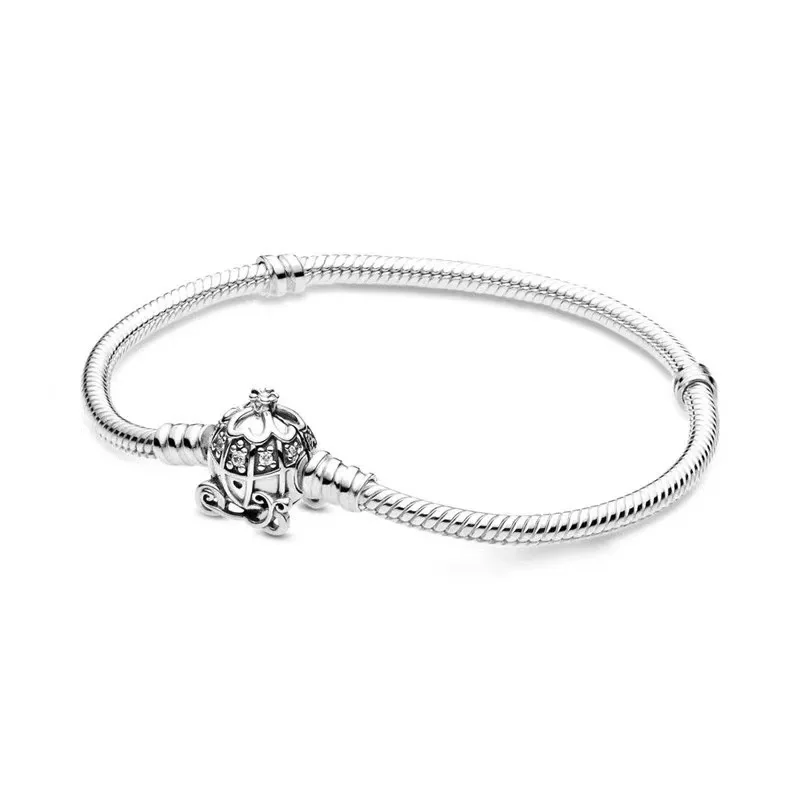 

Charm Silver Baby Bracelet 925 Sterling Silver Pan Disney Cinderella Bracelet Fashion Pumpkin Clasp Snake Chain Bangle, Silver color