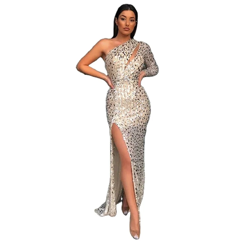 

Fashion Casual Sexy one - shoulder long - sleeved slim Dress For women, Customized colors