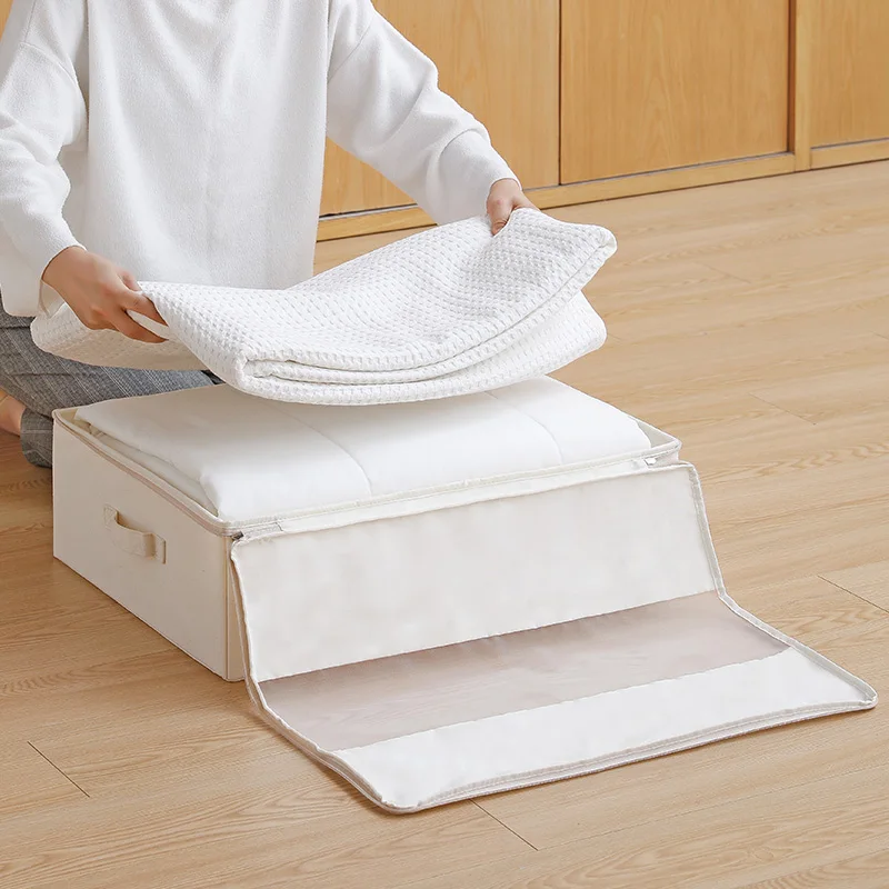 

SHIMOYAMA New Off-white Fabric Foldable Rectangular Storage Collapsable Box Organizer with Zip Open