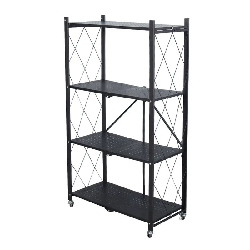

Heavy duty foldable storage shelves large capacity shelving unit freestanding no assembly metal wire shelf rack with wheels
