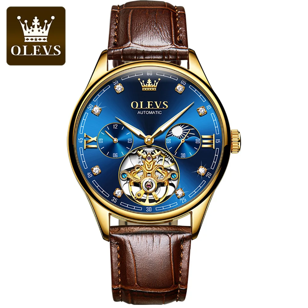 

OLEVS Moon Phase Calendar Luxury Watch Mechanical High Quality Automatic Tourbillon Man Mechanical Watch