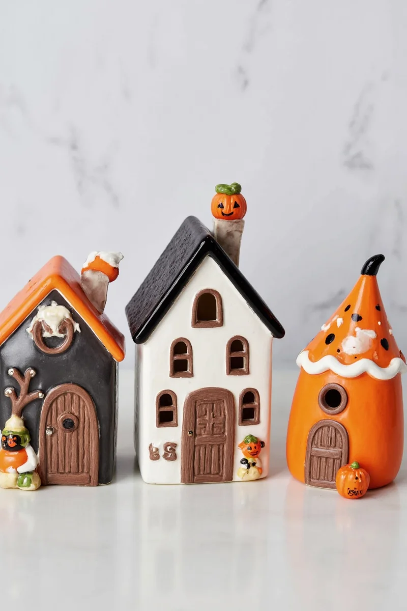 Glimmer & Glow Studio Bats and Boo ceramic house