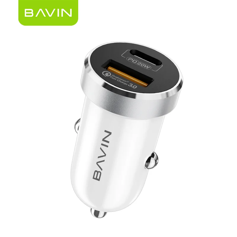 

BAVIN QC3.0 PD 20W Fsat Charging Dual Port Laptop Car Charger Usb Smart Car Cell Mobile Phone Charger PC836