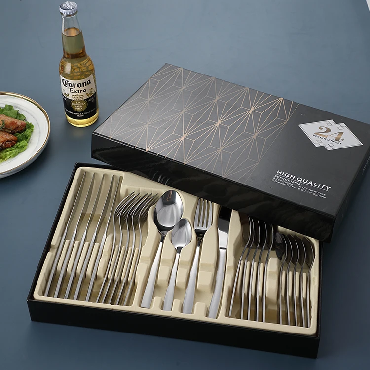 

Factory direct sale cheap 24pcs knife fork spoon flatware set stainless steel cutlery set, Silver
