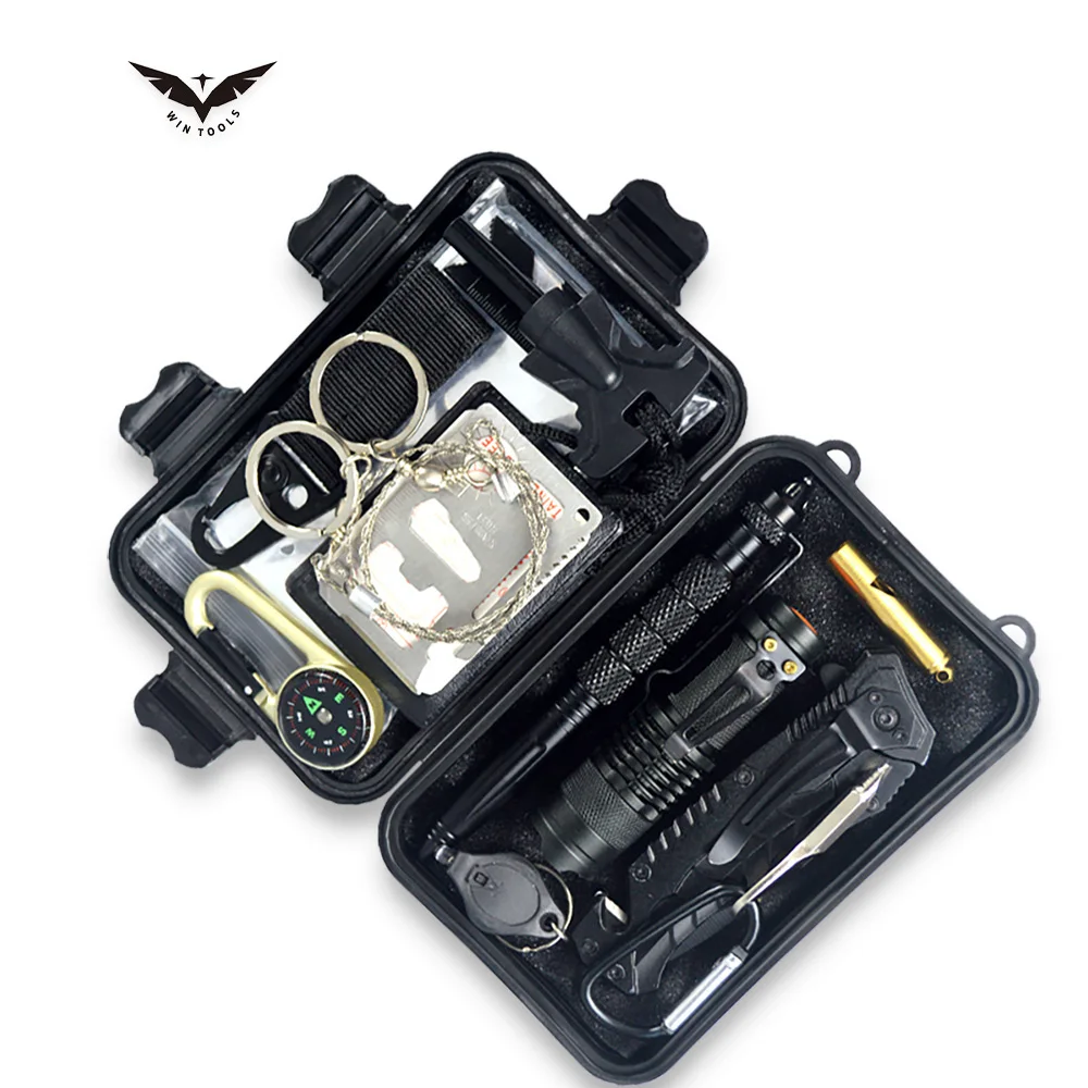 

Customize 13 in 1 Wilderness Camping Multifunction Tool EDC Gear Tactical Military Emergency Outdoor Survival Kit For Men Gift, Black