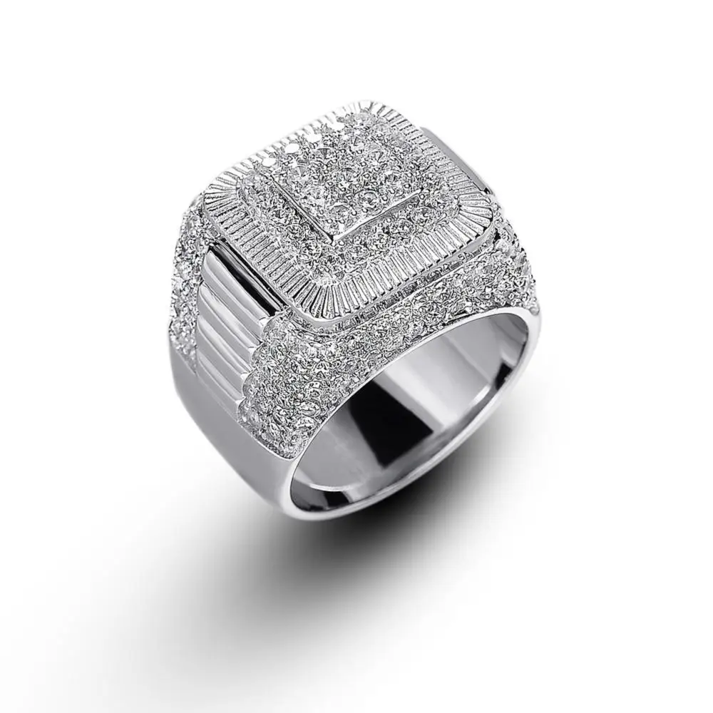 

Punk Wedding Mens Finger White Zircon Stone big 925 sterling Silver Rings For Wholesale Jewelry