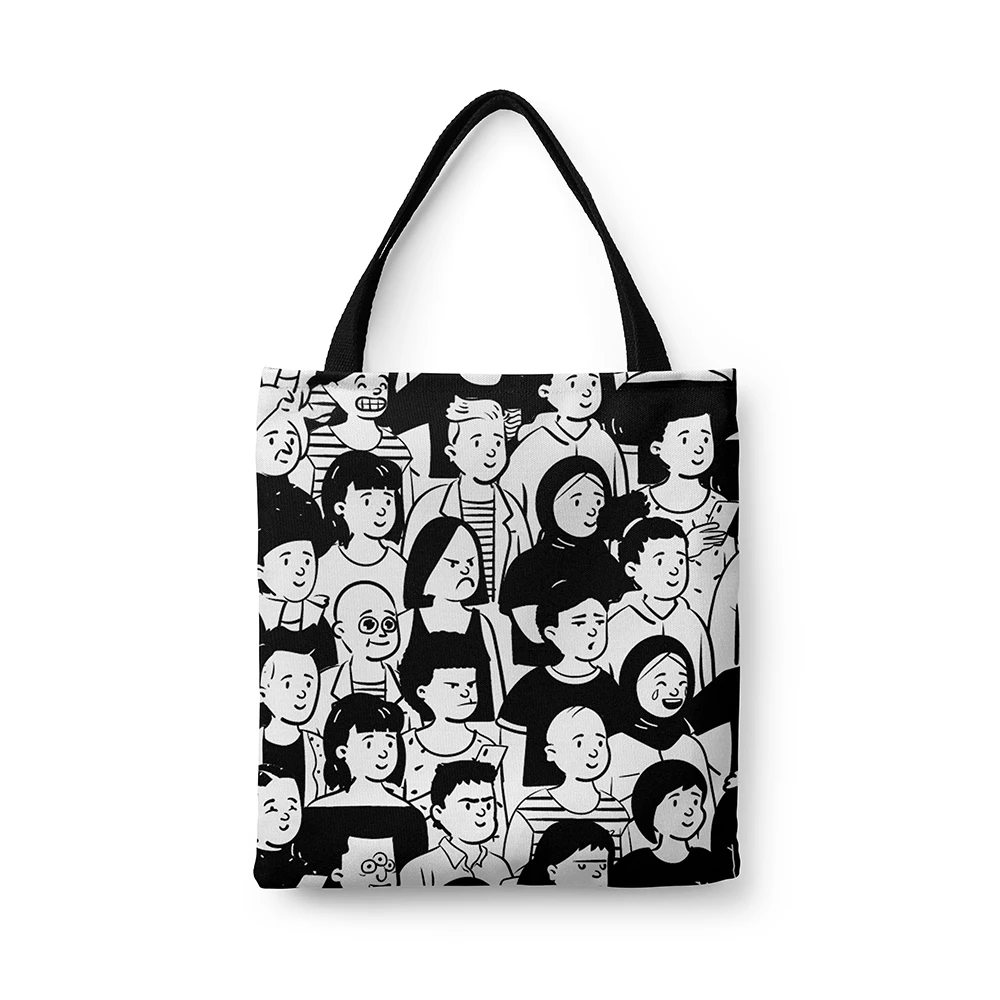 

New Fashion Simple Creative Character Shopping Bag Japanese Ladies Canvas Tote Bag With Cartoon Comic Casual Daily Shoulder Bag