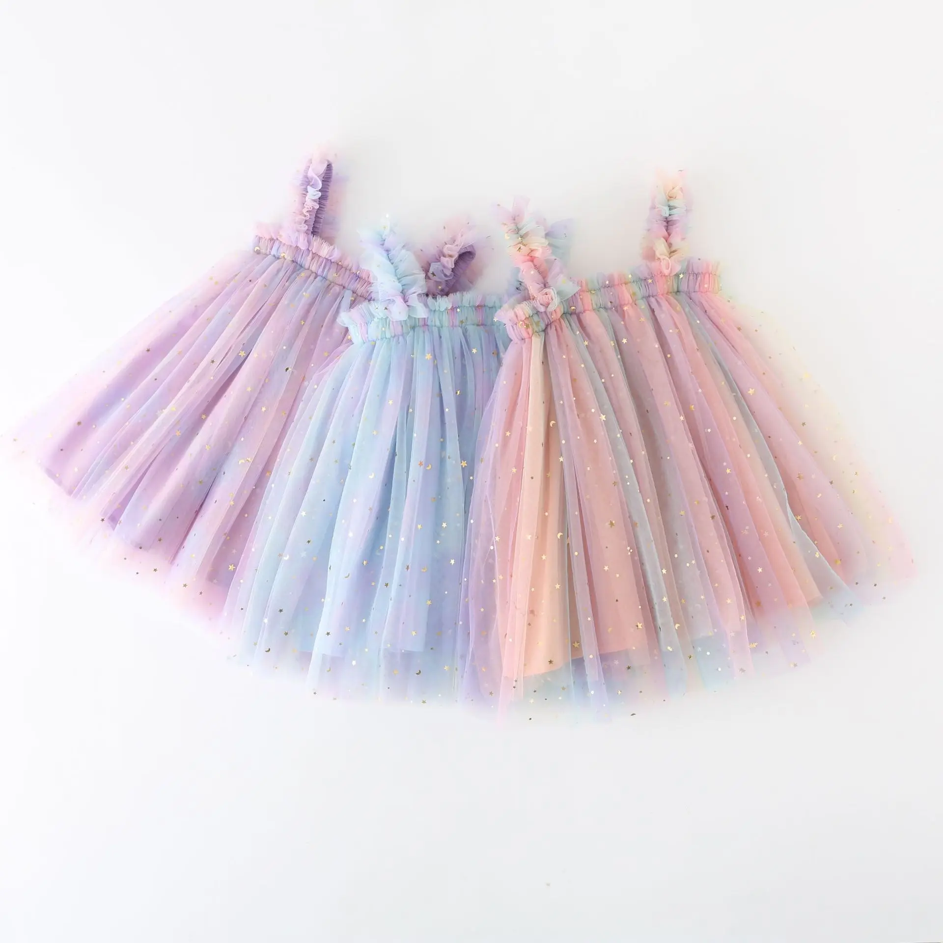 

Wholesale summer baby toddler clothing sequined rainbow sling strap frock tulle baby girl summer dress tutu dresses