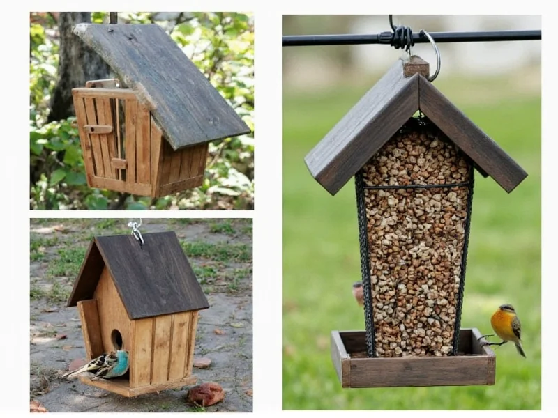Three DIY bird feeder types made from recycled materials