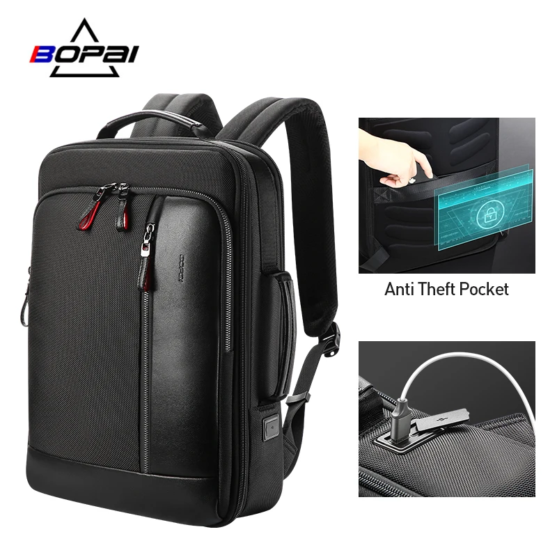 

BOPAI Wholesale Anti Theft USB Charging Bag Pack For Men Business Notebook Back Pack 15.6 Inch Laptop Smart Custom Backpack