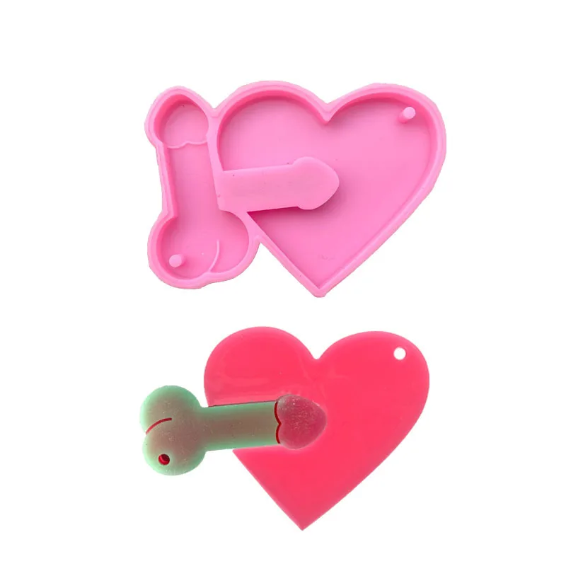 

1409 Crystal Epoxy Valentine's Day Love Brother Combination Sexy Keychain Silicone Mold DIY Mirror Pendant Resin Mold, Pink