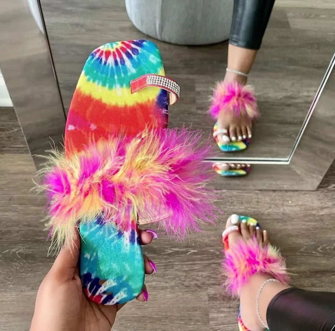 

Summer 2021 Casual Women Feather Colorful Sandals Open Toe Female Sandals for Ladies, White/black/pink/colorful