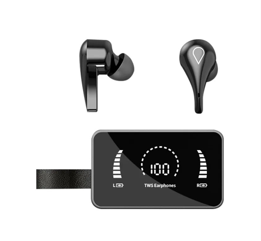 

Hot TWS H3 BT5.0 H3 Earphones fingerprint touch 1800mAh Sports IPX7 Waterproof Mirror LED display Type c Headphones Earbuds, Black/white