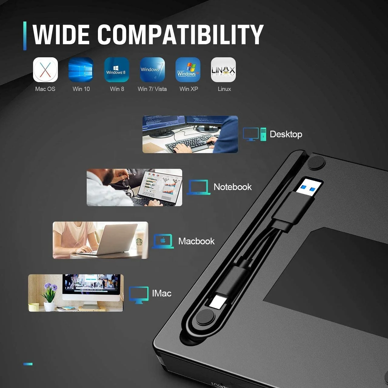 
Raycue Portable External DVD CD Player CD-RW Burner and Reader with USB 3.0 and Type C 