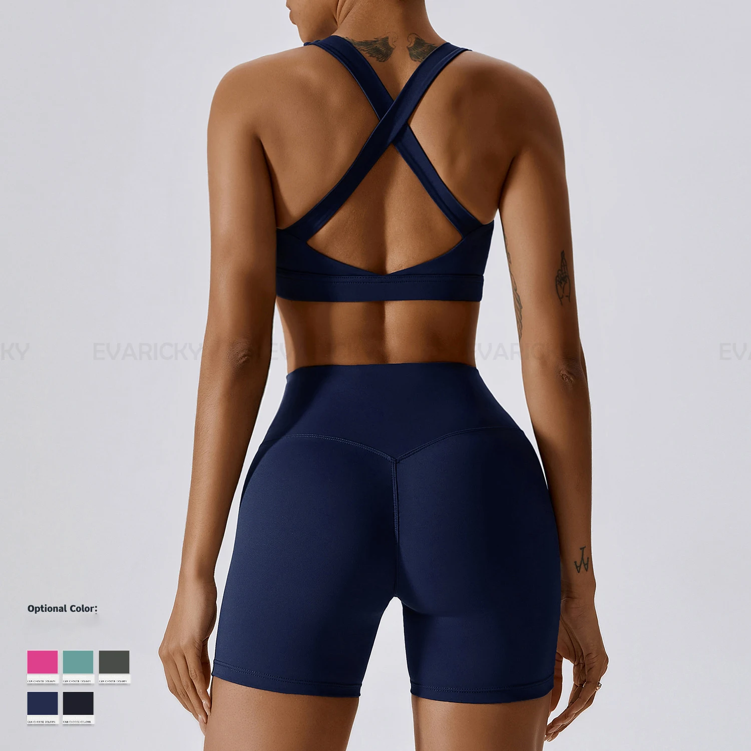 2023 New Woman 2 Piece Crop Top Sports Bras And Yoga Sweat Shorts Set Summer Women Workout Yoga Sets For Women Shorts