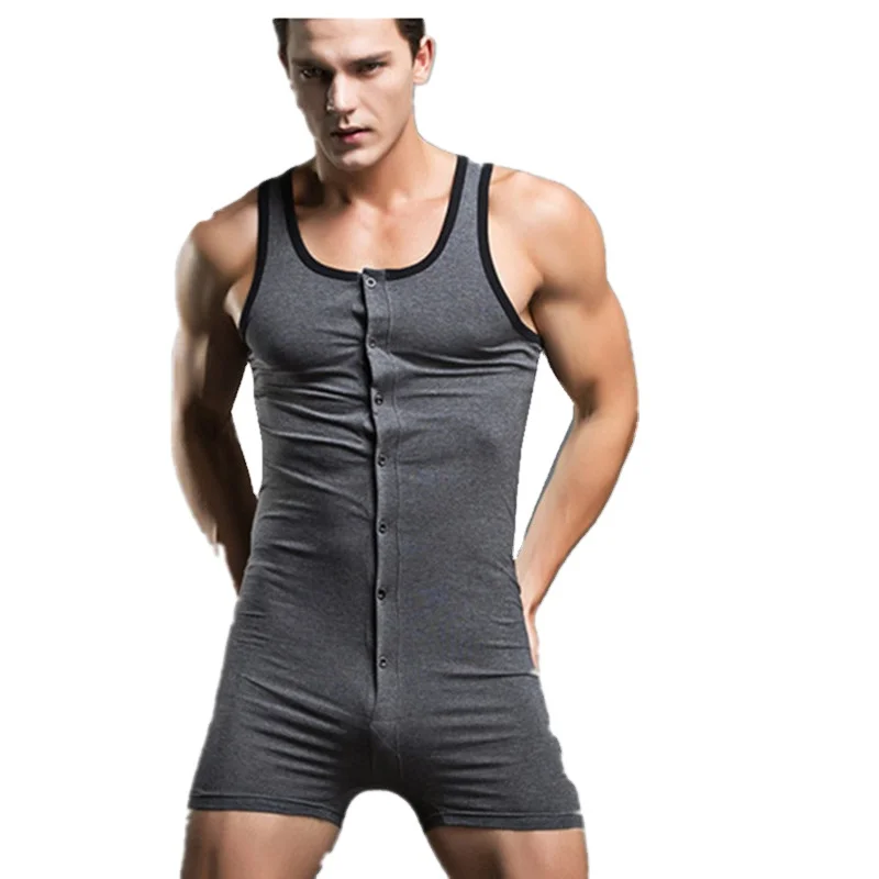 

Wholesale Men Cotton One-piece Vest Suit Men's Base Underwear Night Pajamas Suit