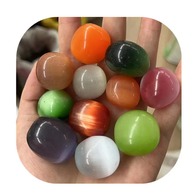 

Bulk wholesale 20-30mm feng shui gemstones heal colorful cats eye tumbled stone for sale