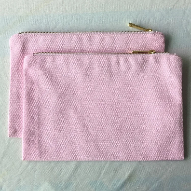 

Light Pink Blank Toiletry Bag 7*10 inches Canvas Cosmetic Organizer Bag Plain Cotton Clutch Bag for HTV