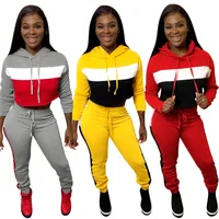 

C91676 winter longsleeve 2 piece tracksuit 2 piece sweatset for women patchwork fall clothing 2019 hot sale