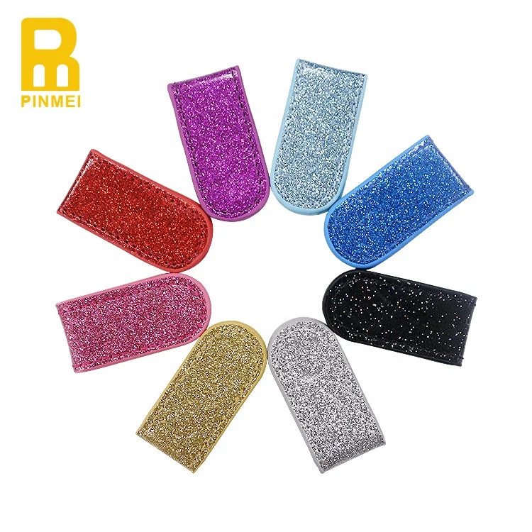 

Assorted Color Sparkly Hat Clip Magnetic Golf Hat Clips PU Leather Hat Clip Ball Marker Holder, Silver, black, red, blue, green, pink, purple