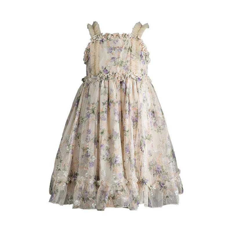 

2022 Original Design Lolita Style junior girl clothes summer kids frock designs floral tulle dress for 2 to 12 young girls