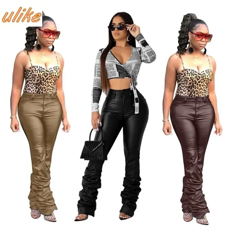 

able Casual PU Trousers Womens Clothing Sweat Pants Stracked For Women