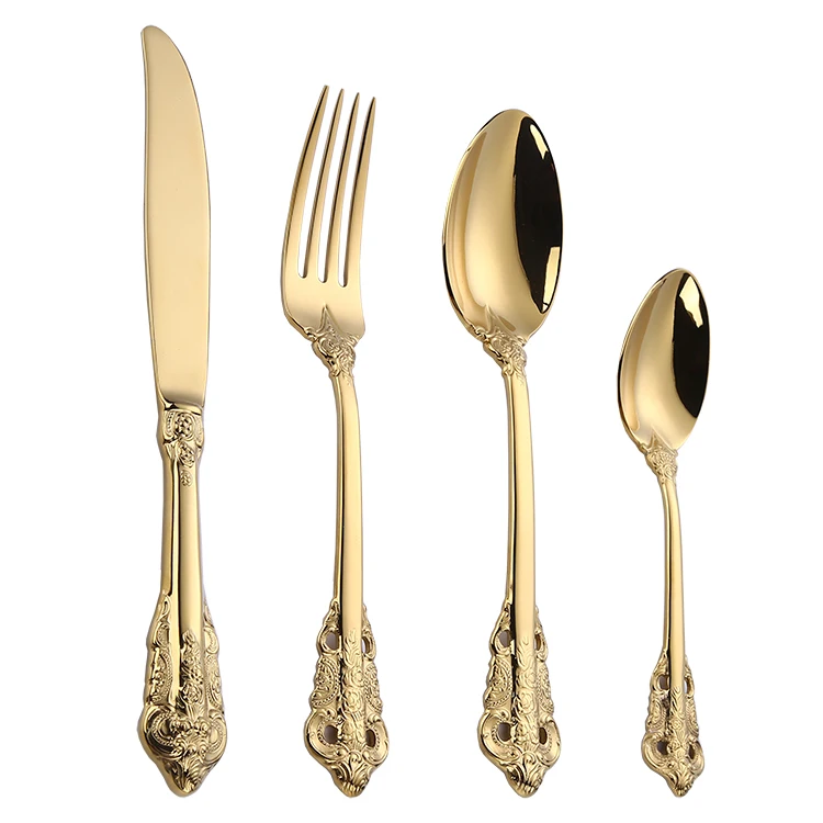 

Brass Gold Plated Stainless Steel Cutlery Luxury Wedding Flatware Sets