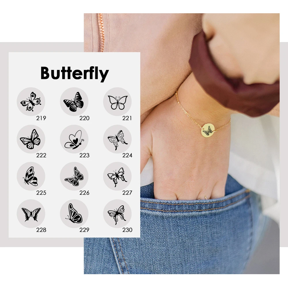 

Fashion Engraved Women Butterfly Gold Retro Chain 316l Butterfly Bracelet Stainless Steel