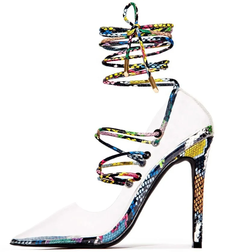 

Stretch Strap Clear Pvc Shoes Women Dress Pumps Large Size 45 Transparent High Heels Women's Shoes Stiletto, Red pink yellow snakeskin