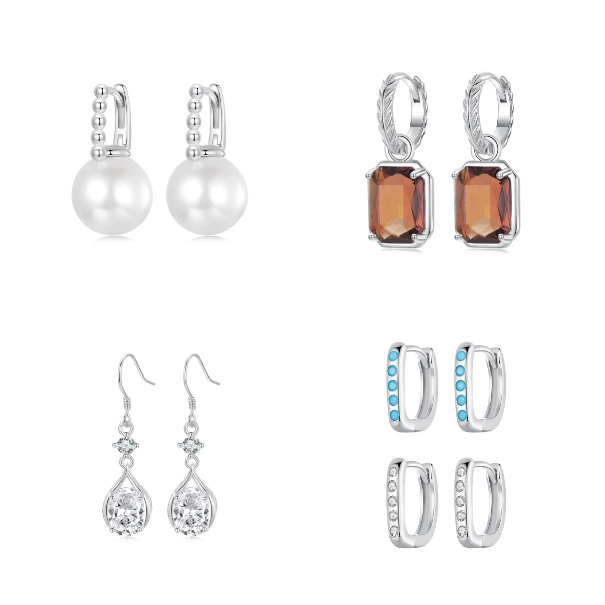 925 Sterling Silver Fashion Jewelry Sparkling Teardrop Autumn Elements Hoop Earrings Simple Shell Pearl Drop Ear Buckles
