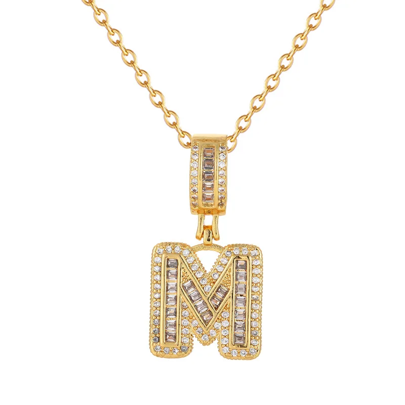 

Hip Hop Jewelry Iced Out Pave A-Z Letter Bling Tennis Stainless Steel Initial Letter Necklace, As pic