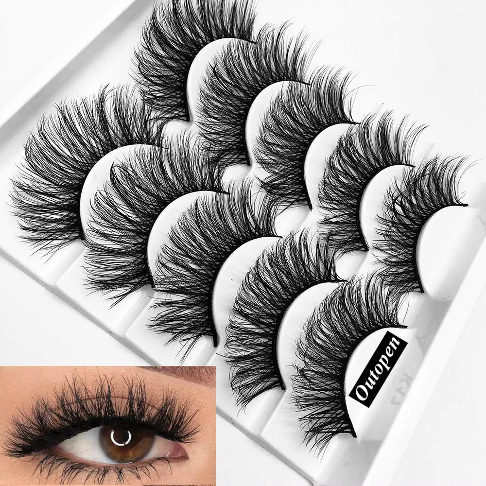 

3D Mink False Eyelashes Full Strips Thick Cross Long Lashes Wispy Fluffy Eye Makeup Tools 5 Pairs