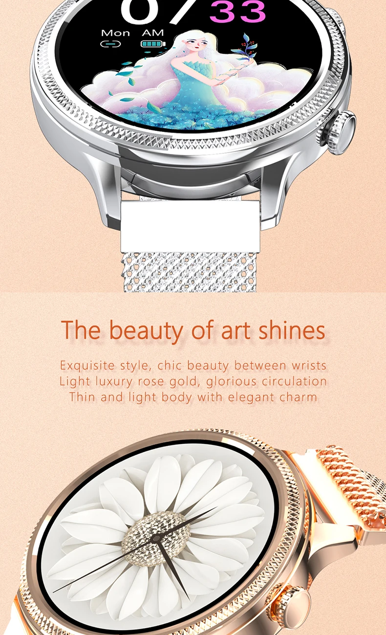 2020 Fashion Lady Smart Watch M3 Heart Rate Blood Pressure Oxygen Full Touch Waterproof Women Similar KW10 KW20 DT96 Smartwatch
