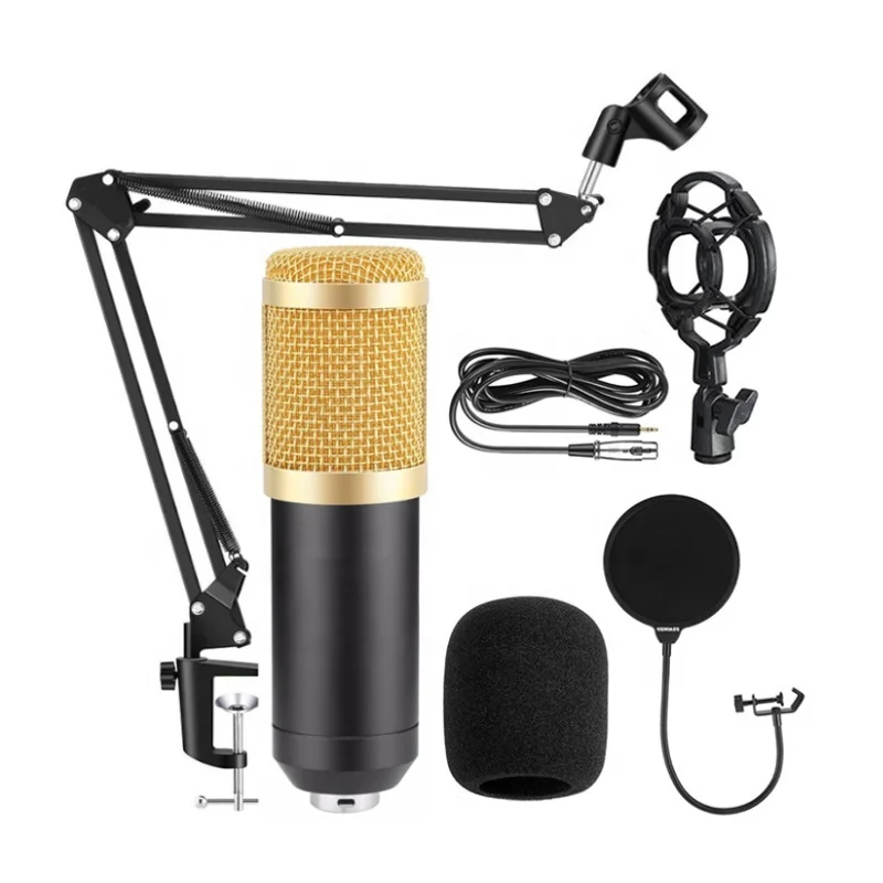 

Condenser Microphone Kit,Studio Podcast Microphone with Adjustable Mic Suspension Scissor Arm,Shock Mount Filter Audio Vlog Kits