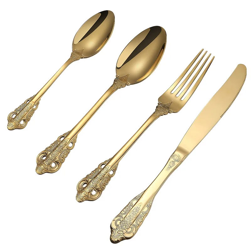 

Baroque Royal Luxury Cutlery Set 304 Elegant Stainless Steel Flatware Set Reusable Plated Gold Spoon Fork Knife