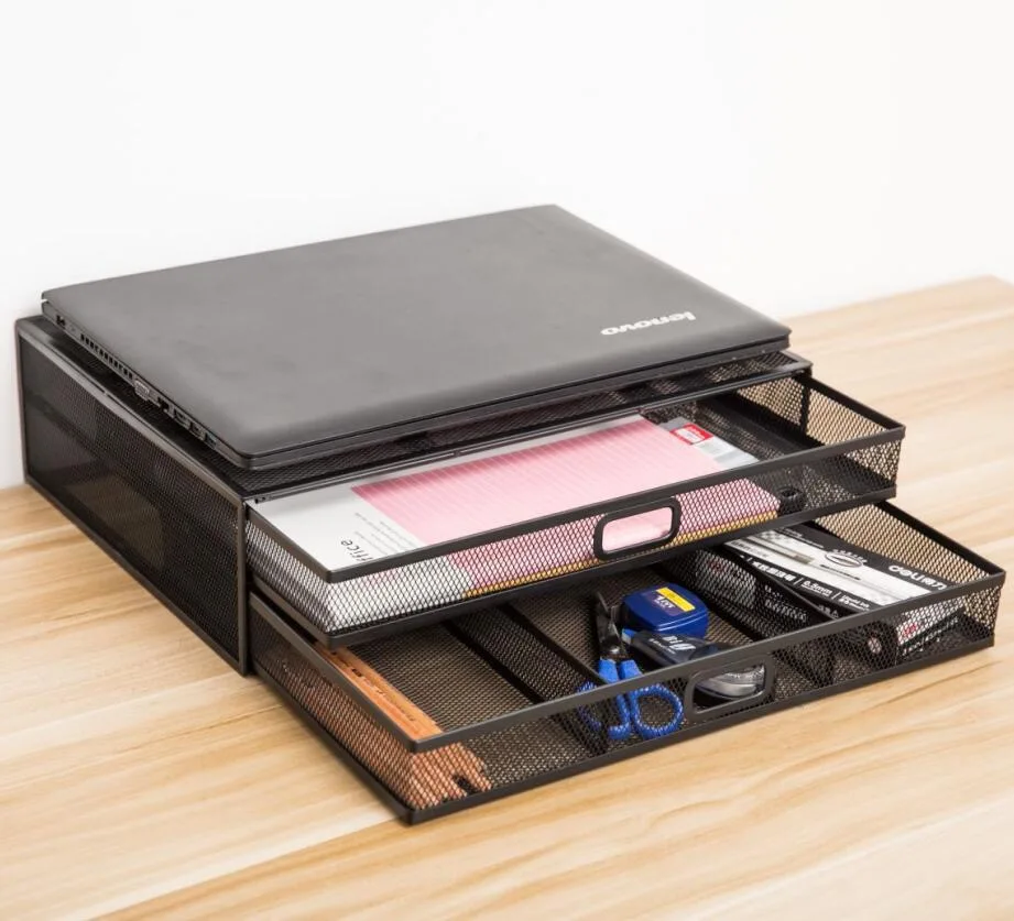 Monitor Elevador Con Cajón De Malla De Metal Organizador De Escritorio