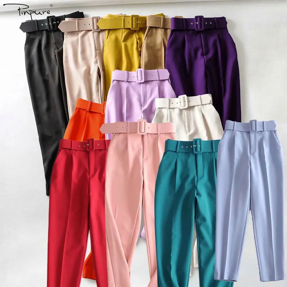 

R41028S summer women's clothing fashion belt loose casual straight-leg pants trousers