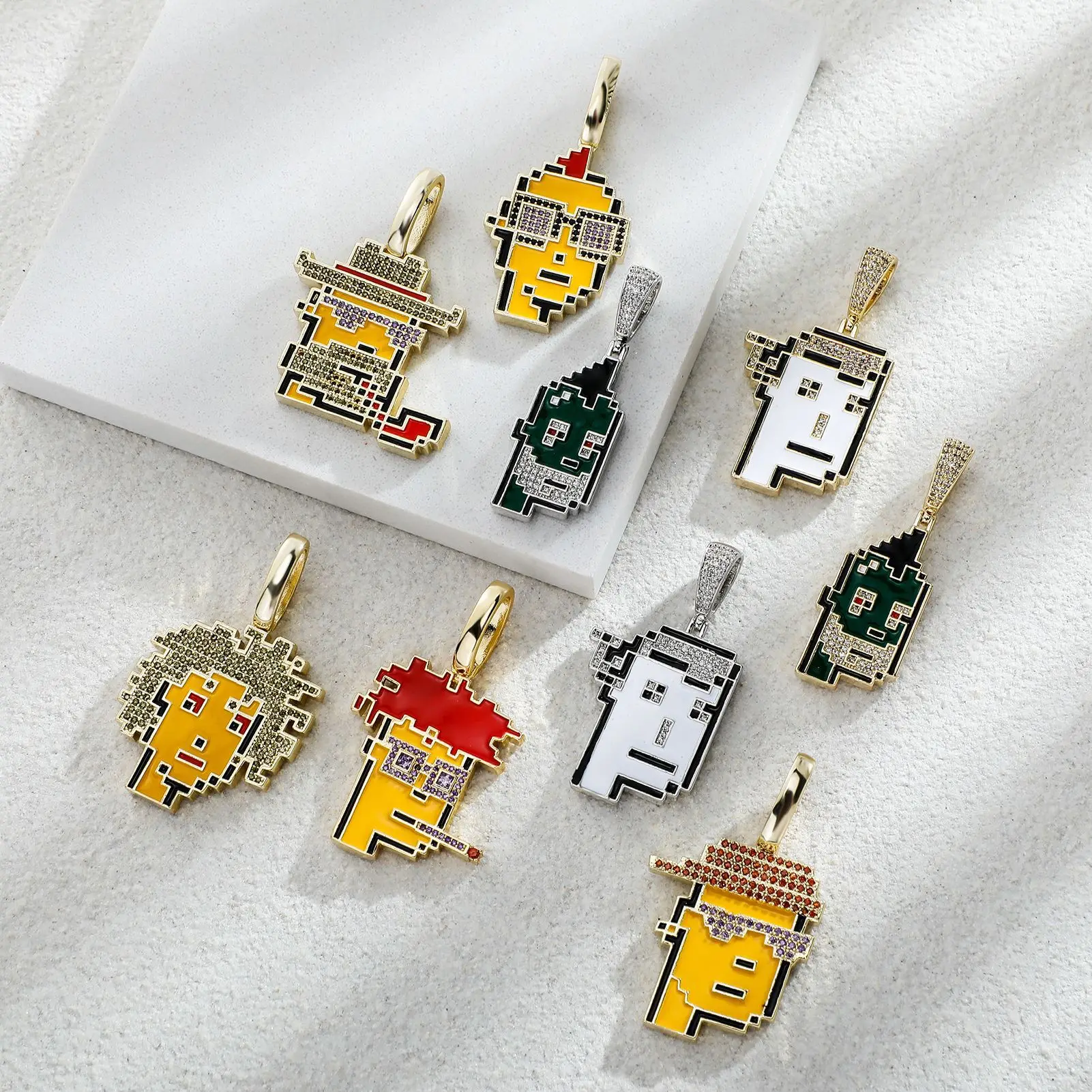 

Hip Hop Jewelry Enamel Color Ice Shiny Diamond Cartoon NFT Pendant Creative Necklace