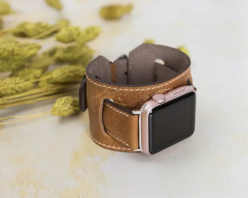 

Personalized Leather Cuff Watch Band Replacement For Apple Watch Bands 38 40 42 44mm Watch Strap Leather For iWatch, As picture