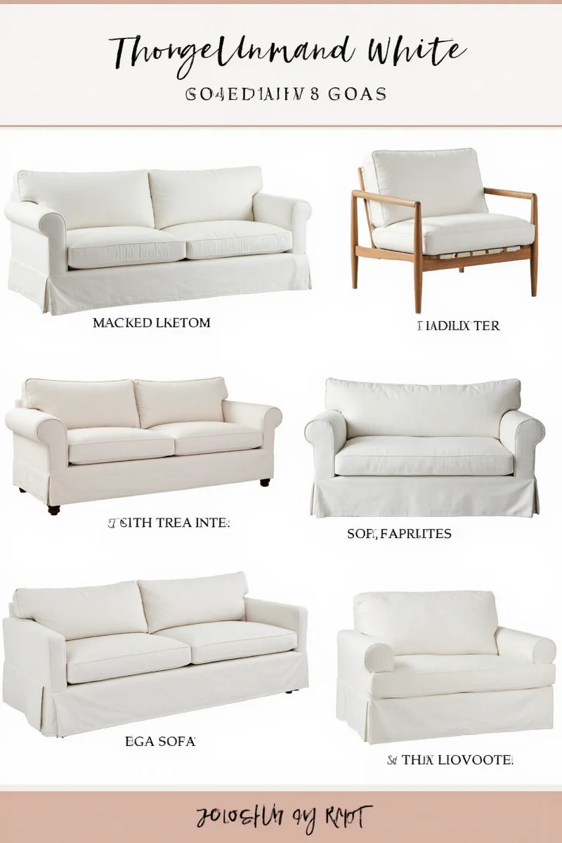 Modern slipcovered white sofa with loveseat
