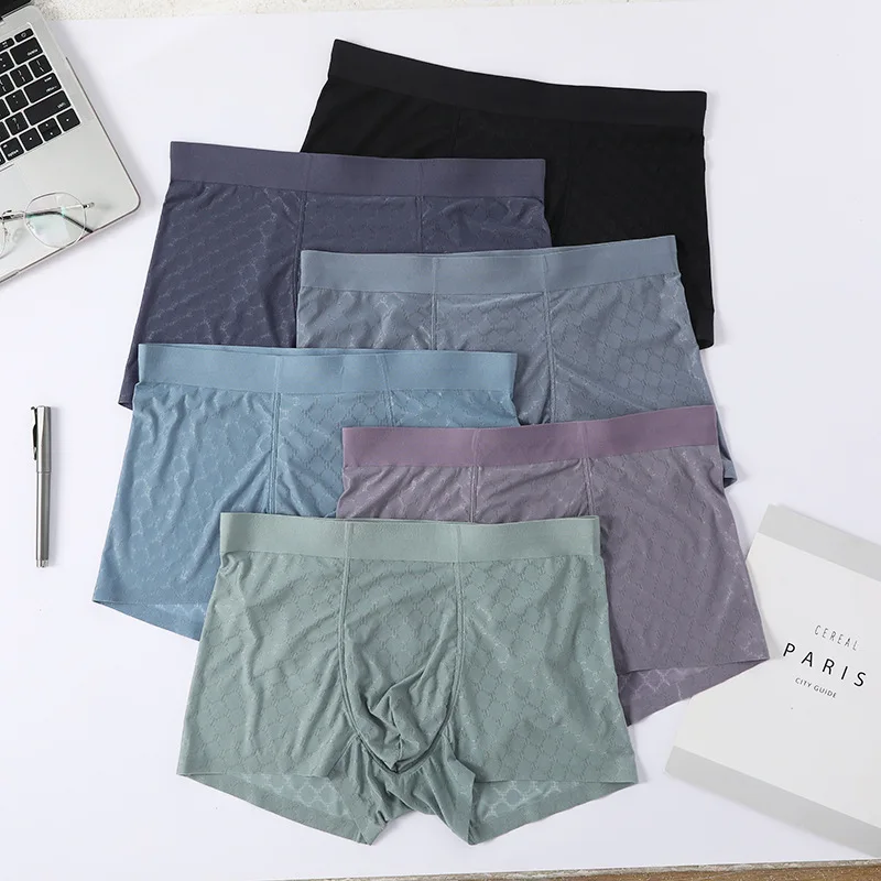 

Newest Design High Waist Ice Silk Nylon Seamless Men's Boxers Briefs Underwear