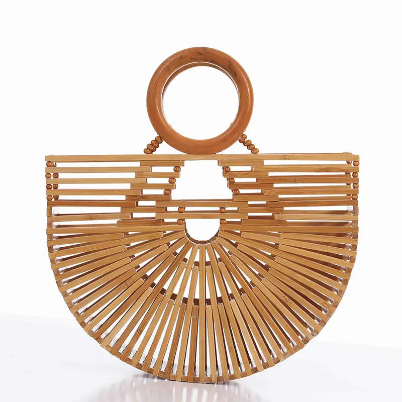 

new retro ins summer hollow bamboo bag women bamboo basket straw woven beach bag ladies handbag bamboo woven semicircle tote bag