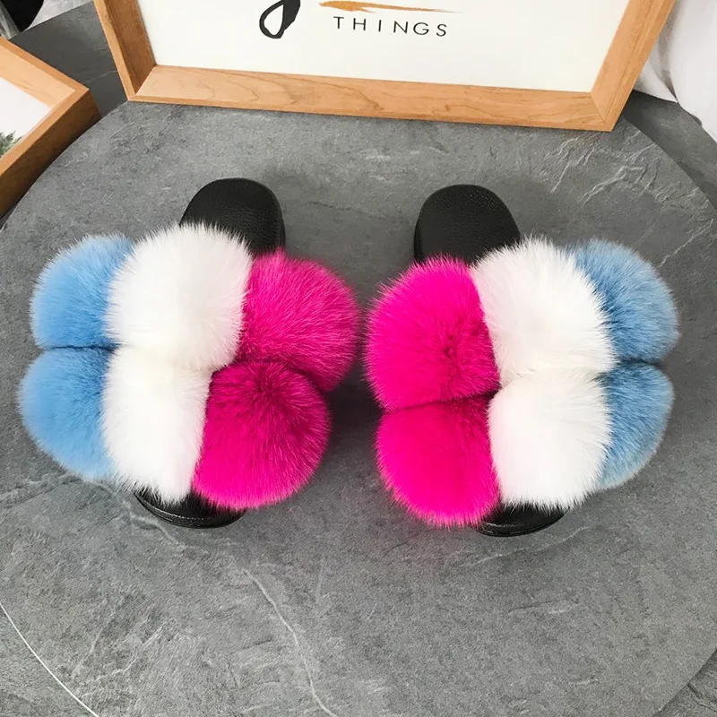 

Best Price Fuzzy Slippers Raccon Fur Slippers Genuine, 40 colors