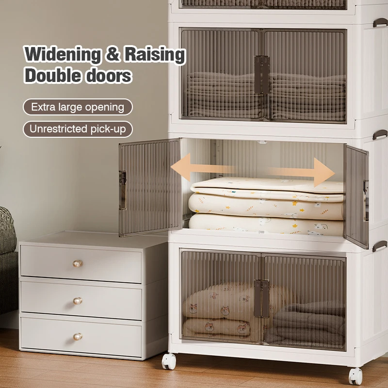 Kitchen Wardrobe Storage Box Multipurpose Plastic Cabinet Bedroom Collapsible Foldable Organizer Cabinet