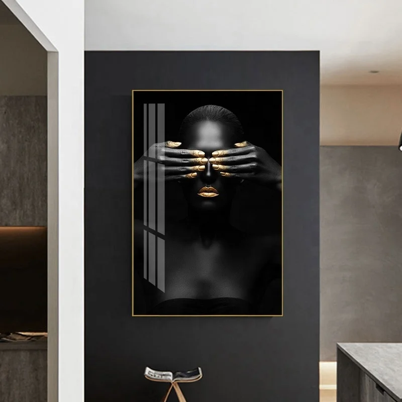 African Women Light Luxury Style Diamond Crystal Porcelain Painting Art Decorative Painting