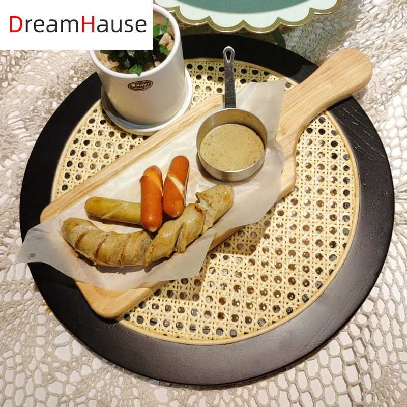 

Dreamhause Rattan Furniture Food Tray Decorative Coasters Nordic Waterproof And Anti-scald insulation Rattan Table Mat