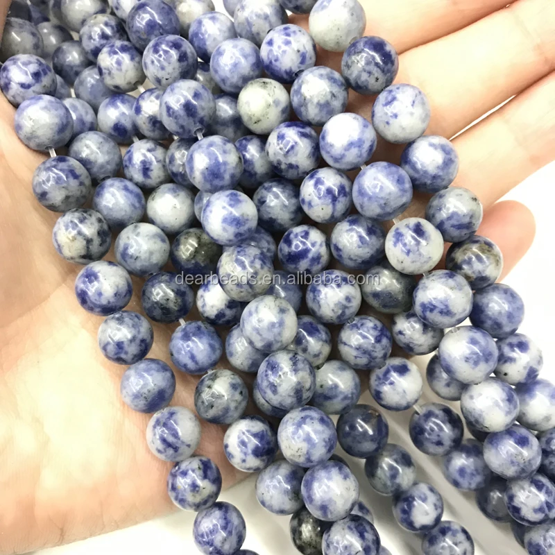 

Natural Loose Beads White Blue Spot Jasper Beads for Jewelry Making